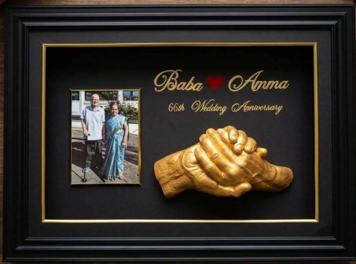 Elderly couple hand cast with photo — 66th wedding anniversary keepsake
