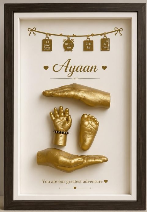 Gold hand and foot cast keepsake frame — Ayaan