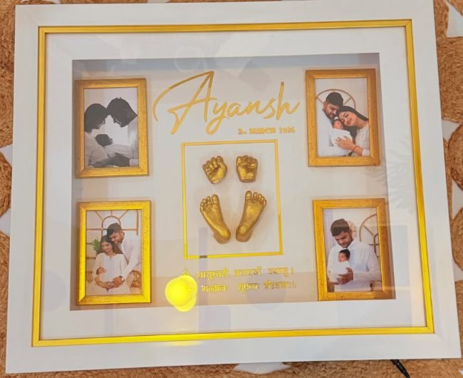 Family portrait frame with baby hand and foot cast — Ayansh