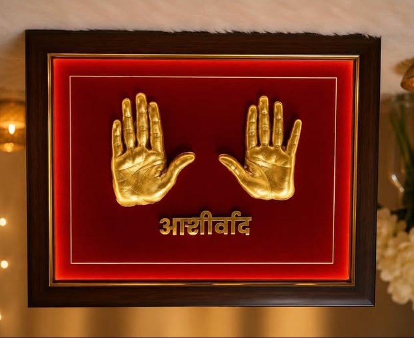 Grandparent hand cast keepsake — Aashirwad blessing frame